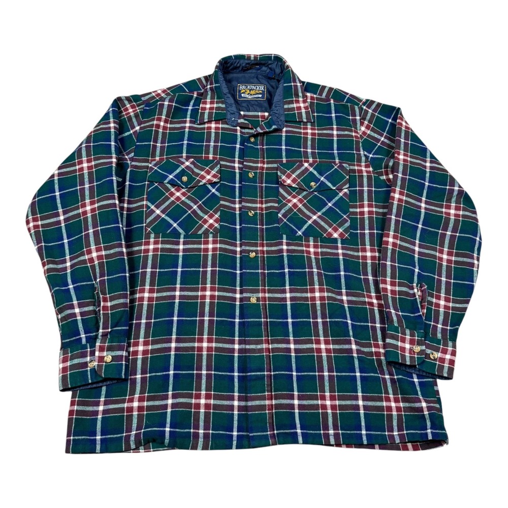 Vintage Backpacker Outdoors Acrylic Causal Plaid Button up Flannel Men's L FLAW